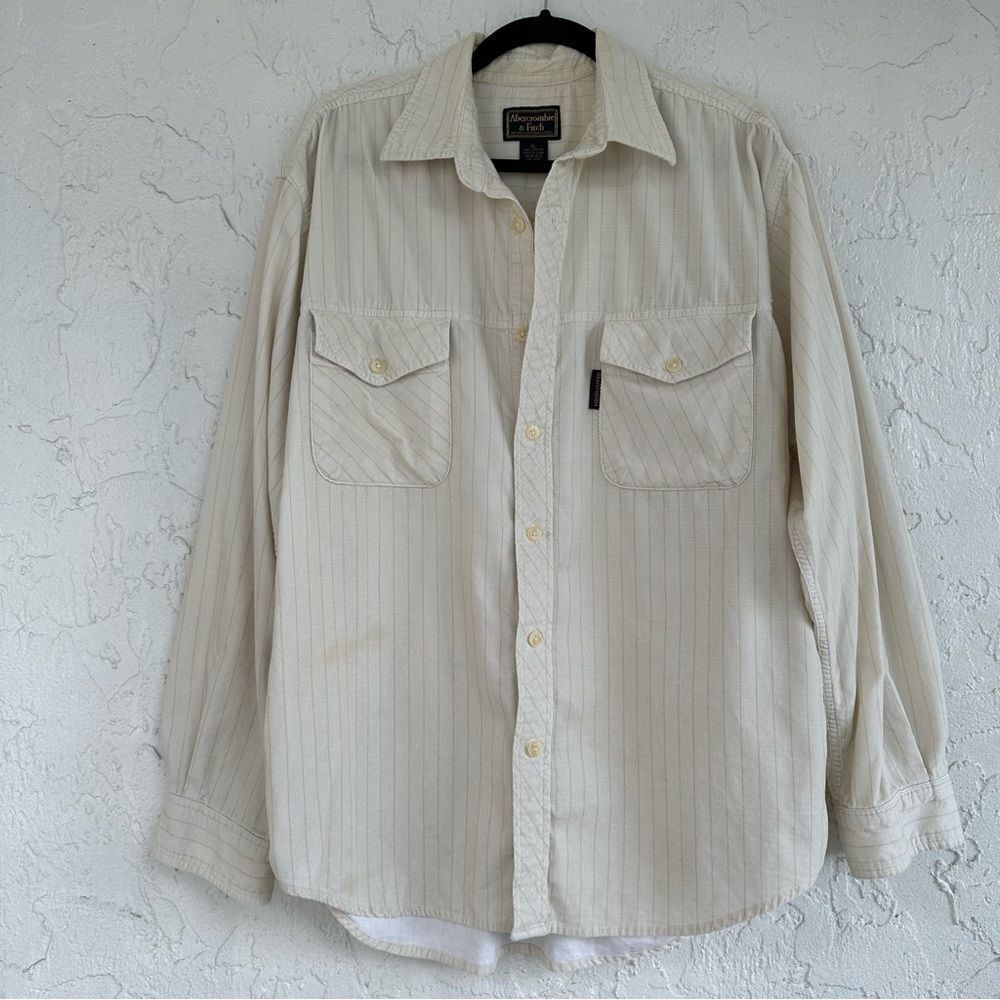 Abercrombie & Fitch Cream Pinstripe Button-Down Shirt